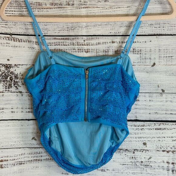 Fashion nova corset top Womens size XS sequin crop blue strapless samantha - Picture 4 of 9